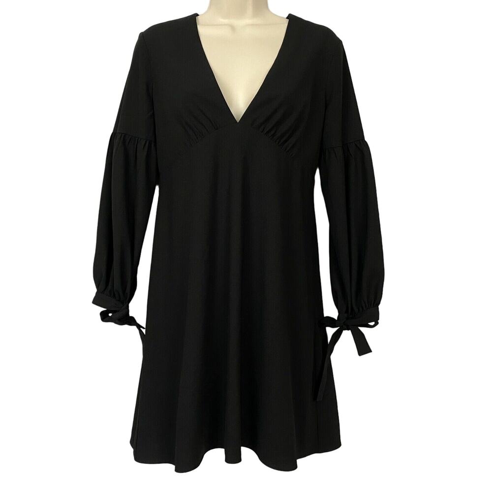 Halston Dress Womens Size 0 V Neck Balloon Tie Sleeve Career Dressy Little Black